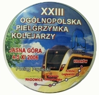 Znaczek pielgrzymkowy z XXIII Pielgrzymki Kolejarzy na Jasną Górę w 2006 roku.