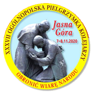 Znaczek pielgrzymkowy z XXXVII Pielgrzymki Kolejarzy na Jasną Górę w 2020 roku.