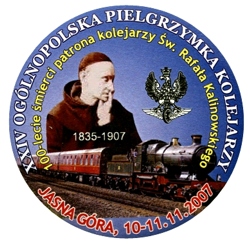 Znaczek pielgrzymkowy z XXIV Pielgrzymki Kolejarzy na Jasną Górę w 2007 roku.