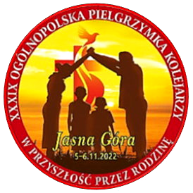 Znaczek pielgrzymkowy z XXXIX Pielgrzymki Kolejarzy na Jasną Górę w 2022 roku.