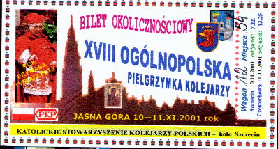 Bilet pielgrzymkowy z 2001 roku