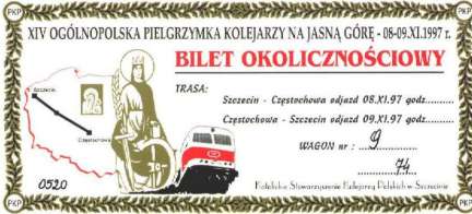 Bilet pielgrzymkowy z 1997 roku