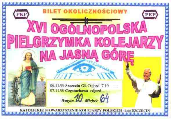 Bilet pielgrzymkowy z 1999 roku