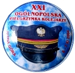 Znaczek pielgrzymkowy z XXI Pielgrzymki Kolejarzy na Jasną Górę w 2004 roku.