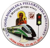 Znaczek pielgrzymkowy z XXIX Pielgrzymki Kolejarzy na Jasną Górę w 2012 roku.